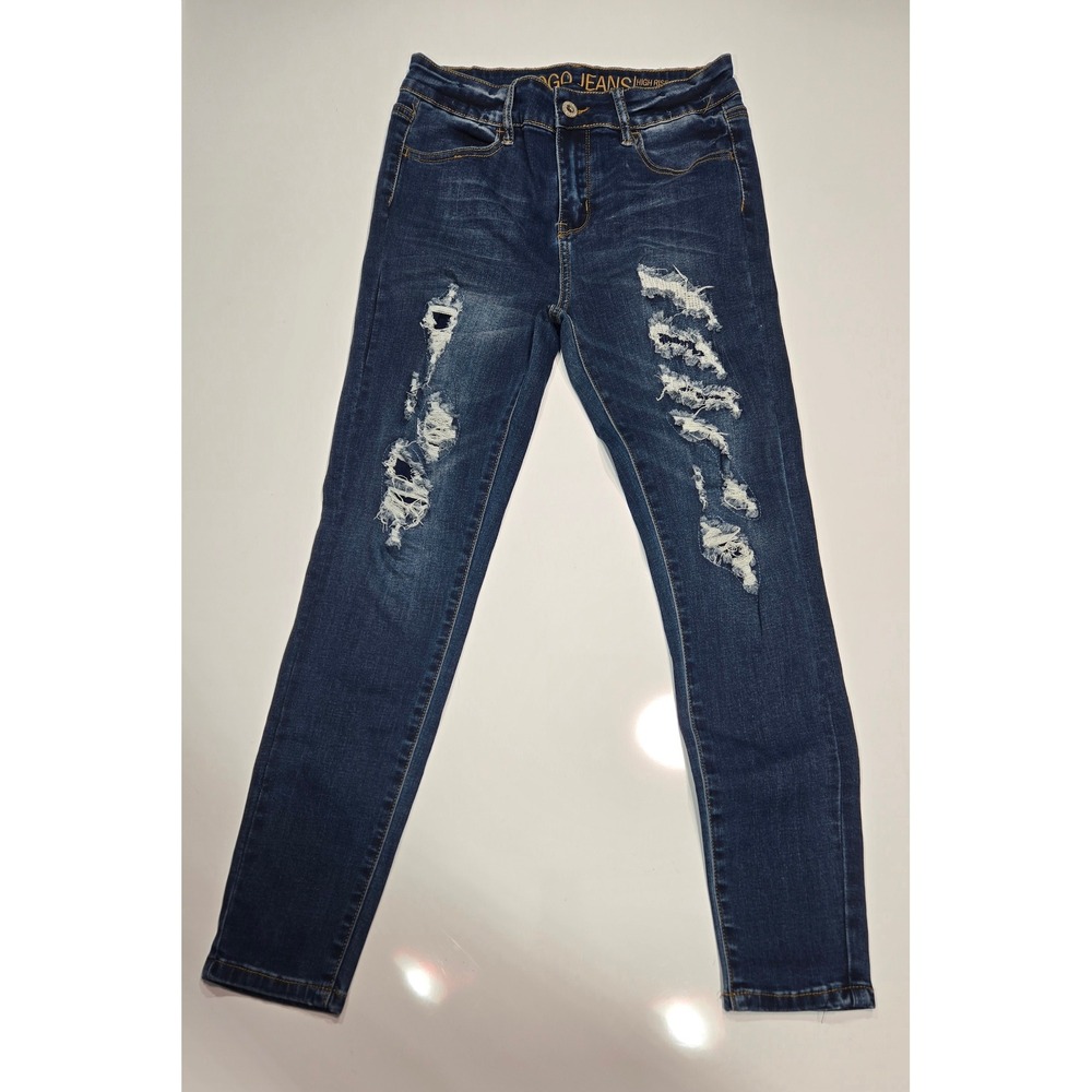 GOGO‎ Jeans High Rise Ankle Skinny Distressed Ripped Dark Wash Denim Jeans